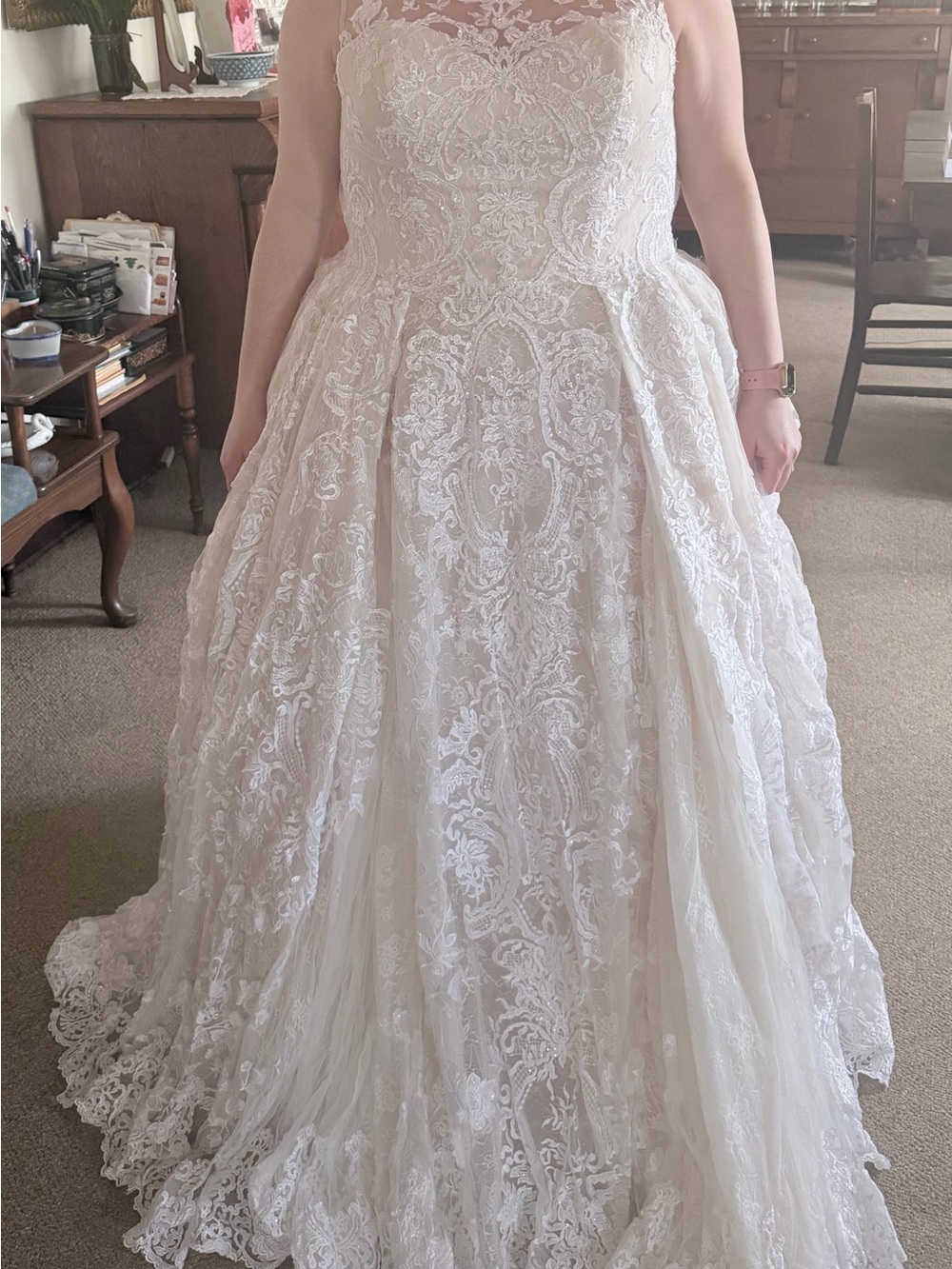 Oleg Cassini CWG780 Ivory Lace Ballgown